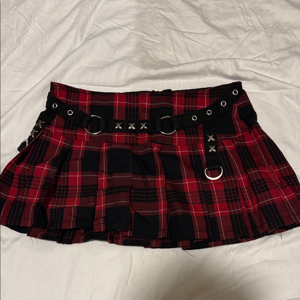 Tripp NYC Black and Red Plaid Mini Skirt with Belt